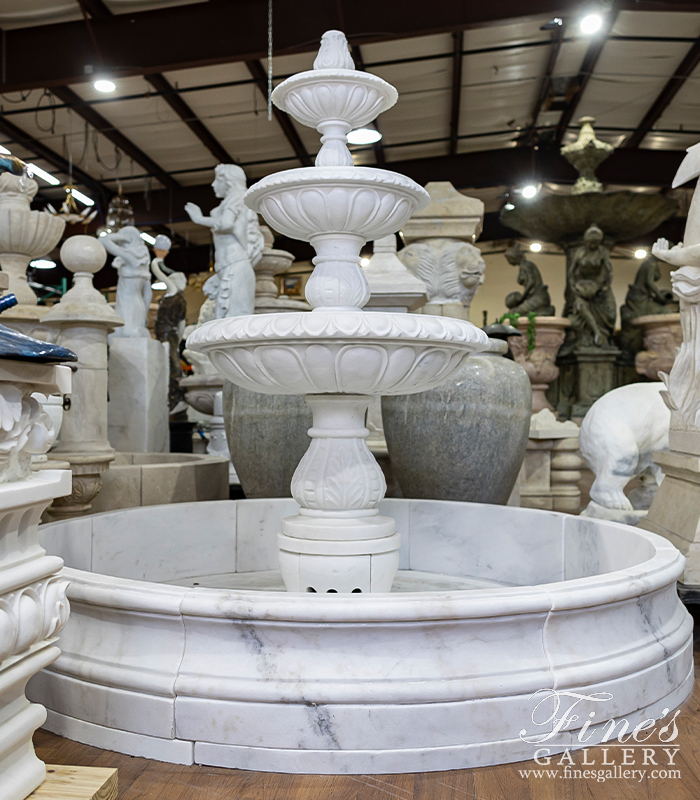 Marble Fountains  - Three Tiered White Marble Fountain With Egg And Dart Edge Details - MF-2104